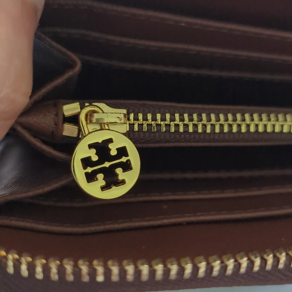 Tory Burch Robinson Zip Around Brown Saffiano Leather Wallet